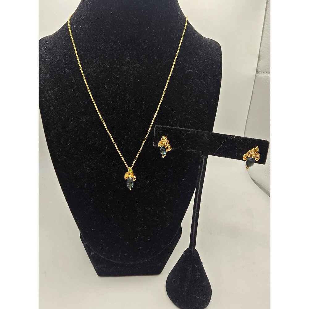 LINDENWOLD 14K Gold Electroplated Marquise 'Midnight Sapphire' Set